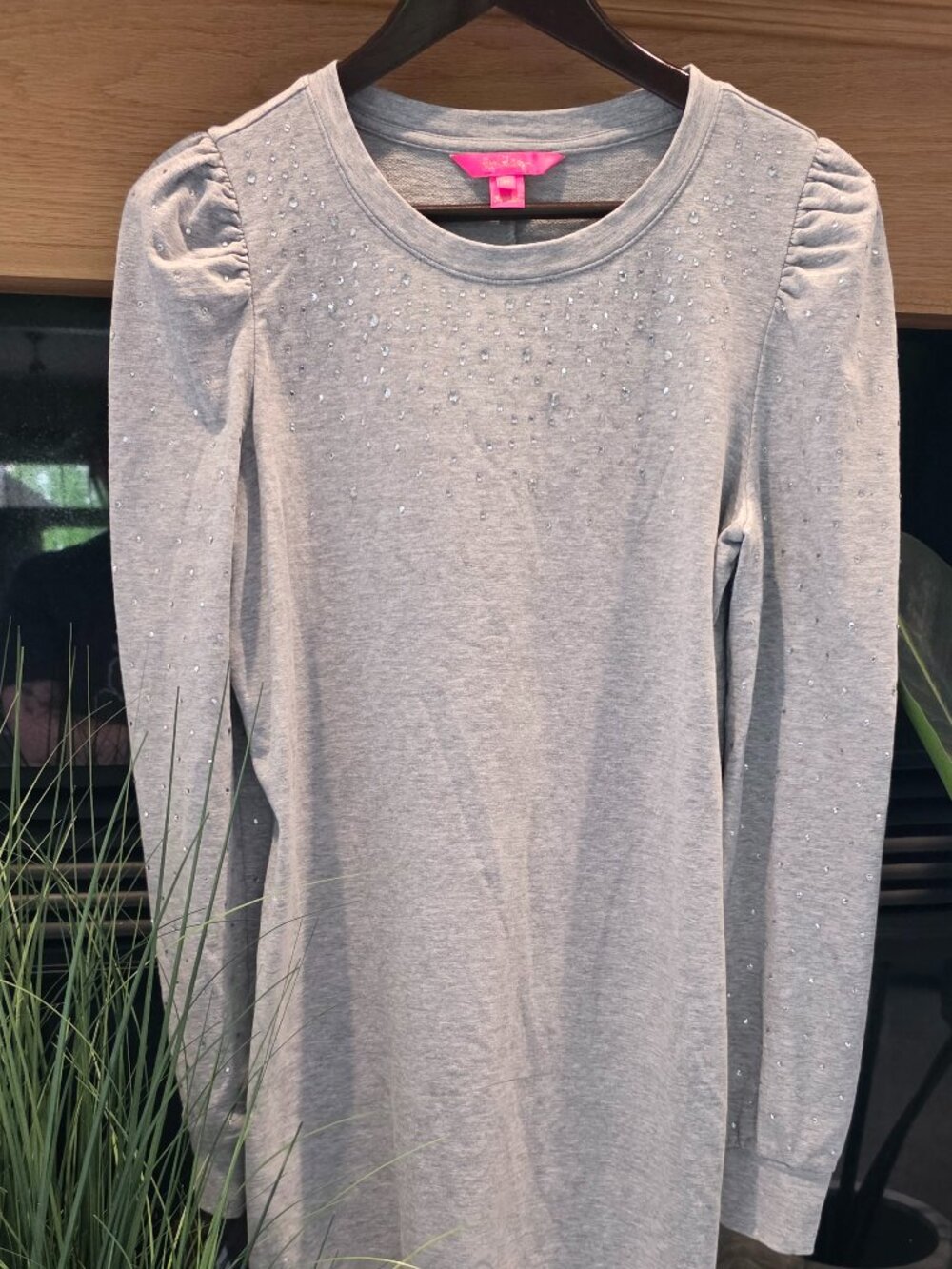 EUC Jansen Heathered in Seaside Grey Rhinestone Sweater Dress 🩶 Size Medium